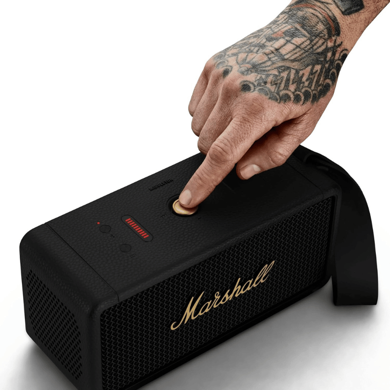 Marshall Middleton Portable Bluetooth Speaker, Black and Brass black and hand Marshall Middleton Portable Bluetooth Speaker, Black and Brass black and hand