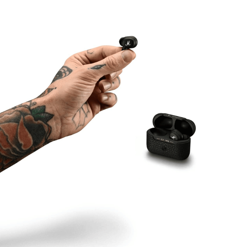 2 Marshall Motif True Wireless Noise Canceling Headphones, Black earbuds