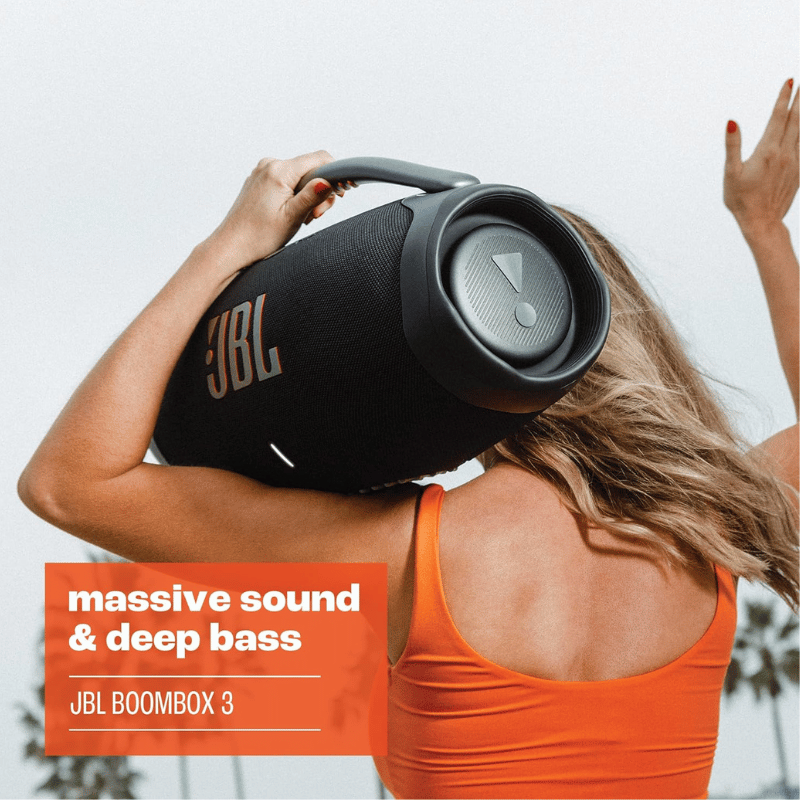 JBL Boombox 3 Waterproof Speaker JBL Boombox 3 near a pool, demonstrating waterproof features