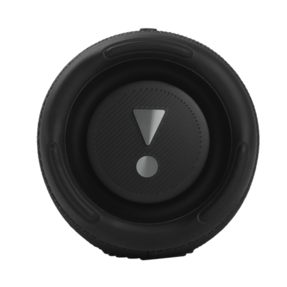 JBL Charge 5 Optimized Drivers for Superior Sound Close up of the JBL Charge 5 showing the bass radiators and tweeter for enhanced sound clarity and bass.