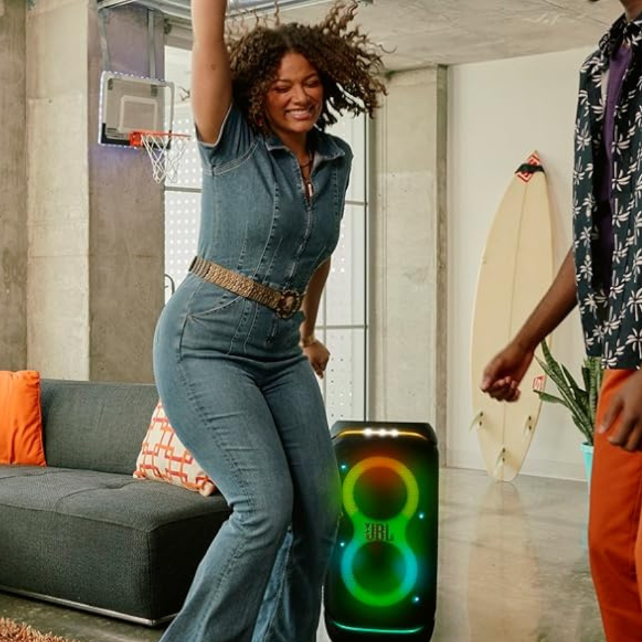 JBL PartyBox Stage 320 - LED Lights in Action Close-up of JBL PartyBox Stage 320 LED lights in sync with music.