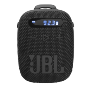 JBL Wind 3 portable speaker mounted on a bicycle handlebar.