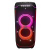 Close-up of JBL PartyBox Ultimate controls and JBL One app interface.