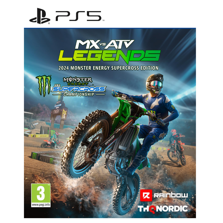 Exciting Dirt Bike Racing in MX vs ATV Legends PS5 MX vs ATV Legends PS5 game showing a dirt bike racing through rugged terrain