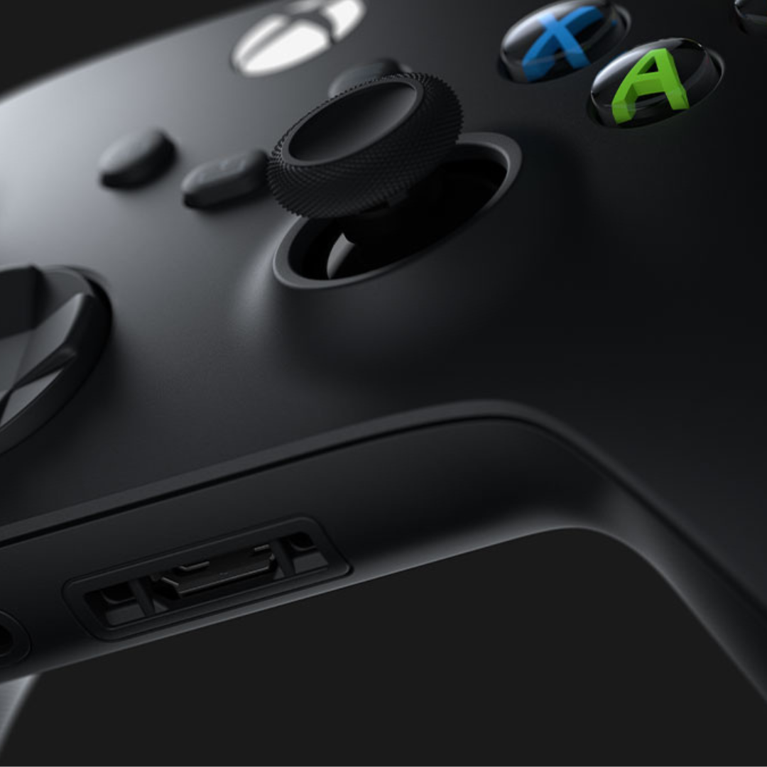 Xbox Wireless Controller Detail Close-up of Xbox Wireless Controller with focus on thumbsticks and A, X buttons
